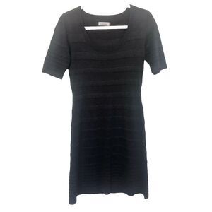 Calvin Klein Dress Size S Black Gray Striped Sweater Knee Length Bodycon